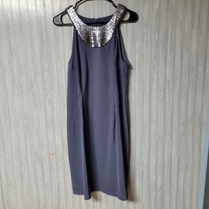 Connected Apparel Grey Sequins High Neckline Sleeveless Dress